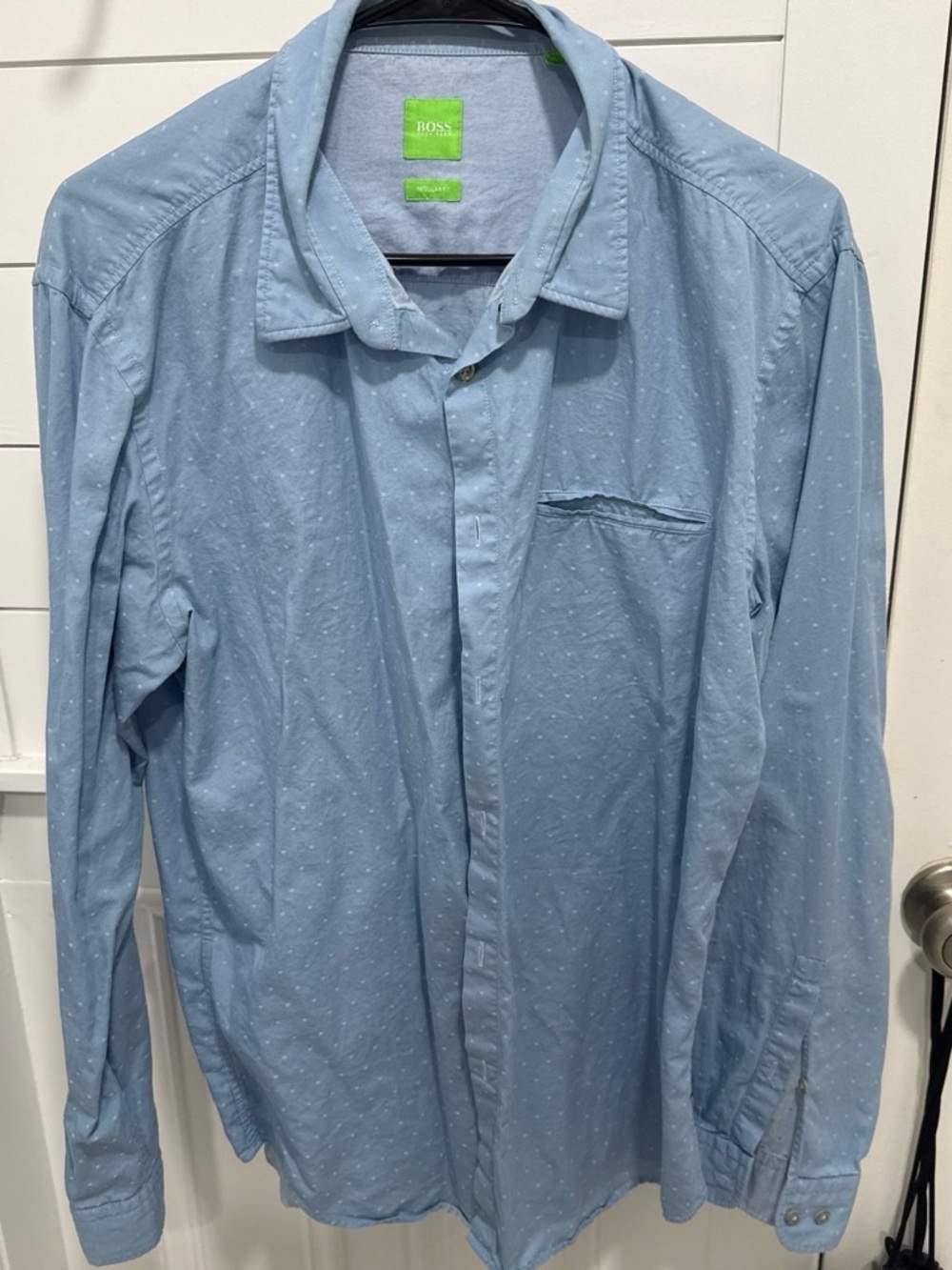 BOSS Light Blue Dot-Textured Men's Dress Shirt